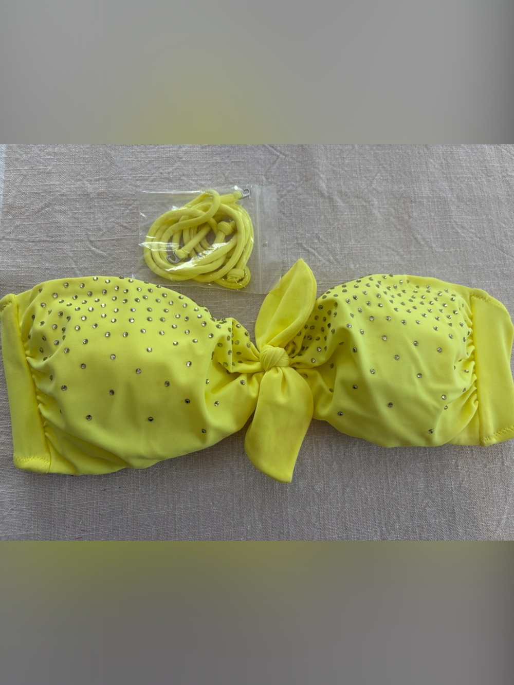 Victoria's Secret Yellow Crystal-Studded Bandeau Bikini Top with Tie